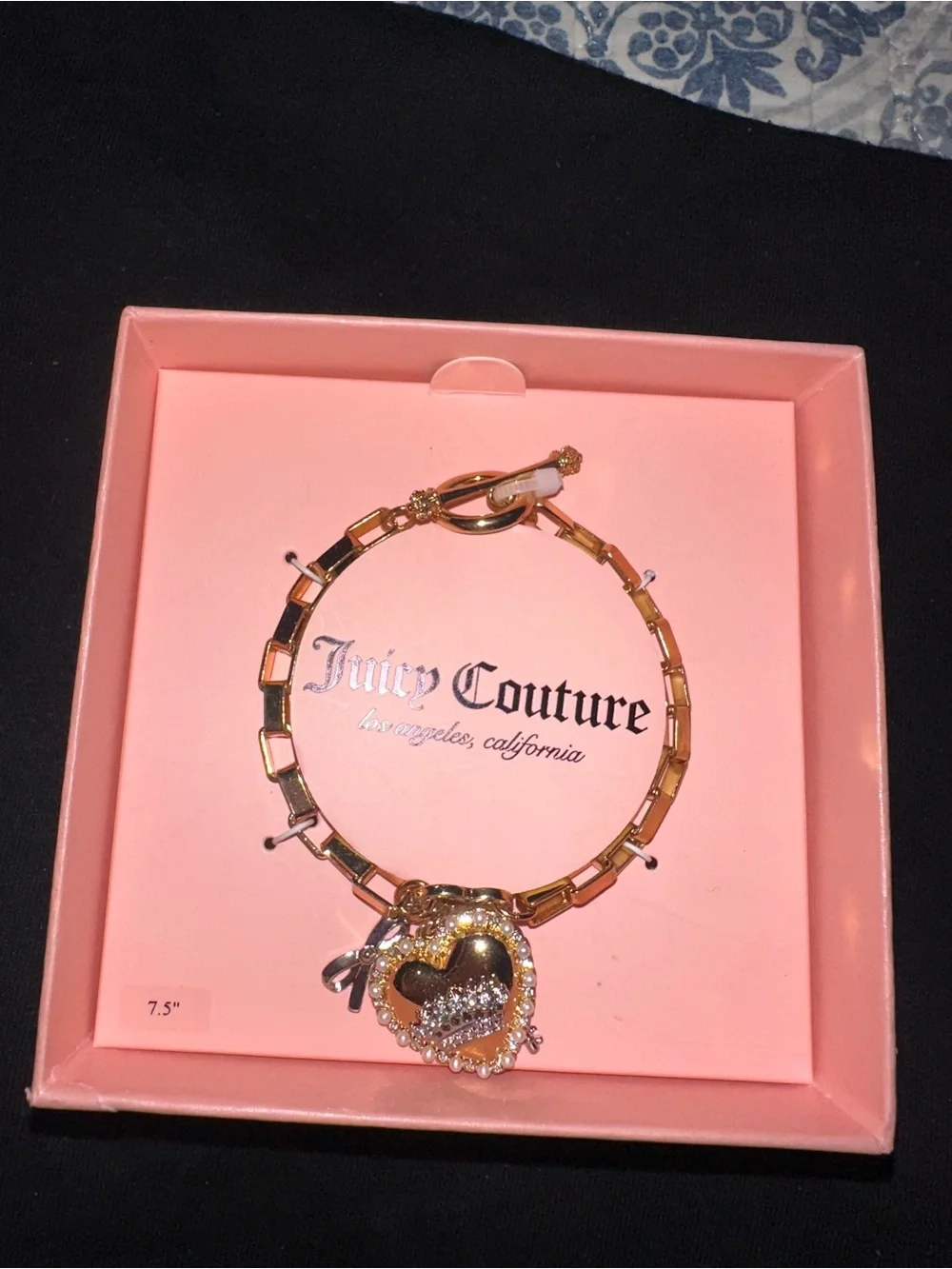 Juicy Couture Gold Heart Charm Bracelet with Crystal Accents